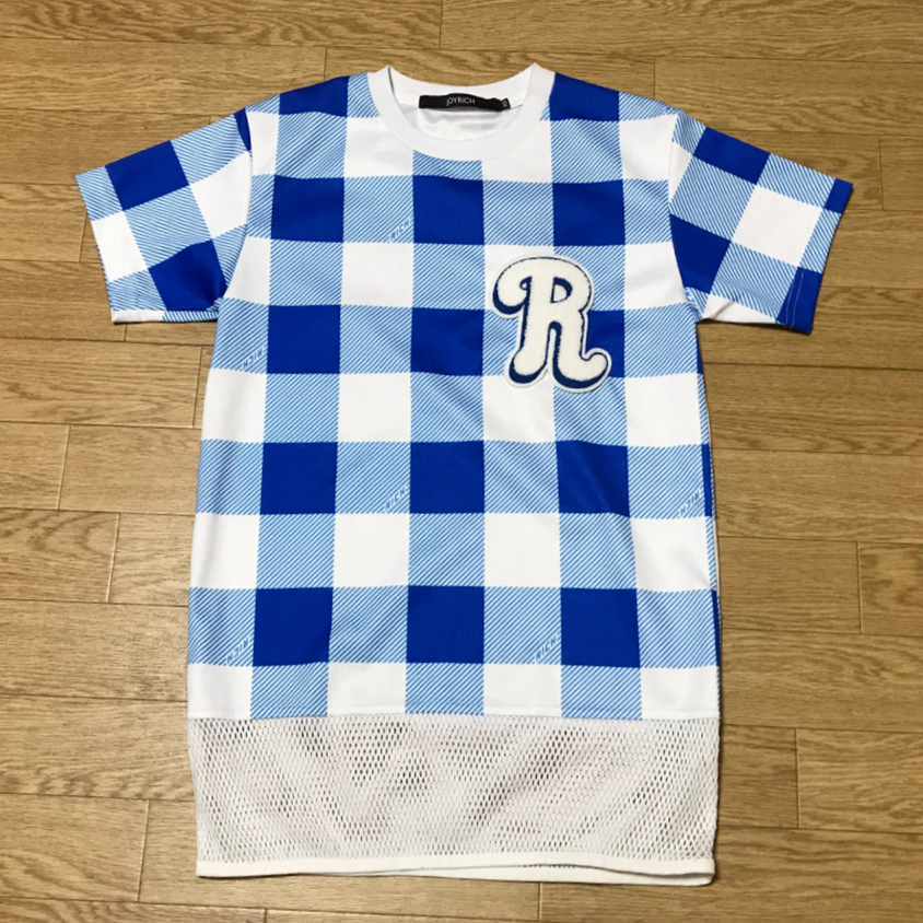 メール便可能! JOYRICH (ジョイリッチ) メッシュ 切り替え Tシャツ (XS) | mens メンズ ブルー 青 チェック LA セレブ BIG BANG着ブランド拍卖