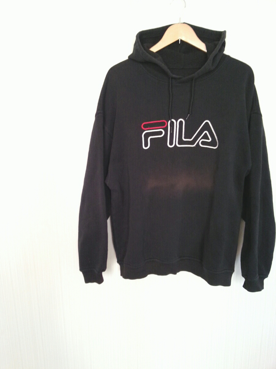 ♪♪80s90s カナダ製 FILA フィラ デカロゴ プルオーバー スウェットパーカー 黒 ブラック オールド ビンテージ ビッグシルエット ♪♪拍卖
