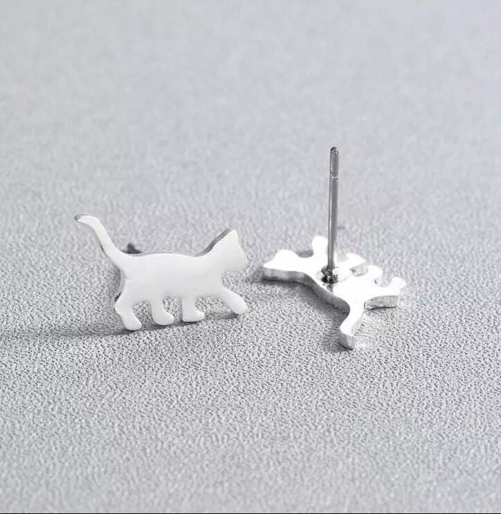 新品 ステンレス 猫ピアス シルバー 抗アレルギー 抗アレルギー ステンレスピアス ネコ ユニセックス プレゼント 猫 送料無料拍卖