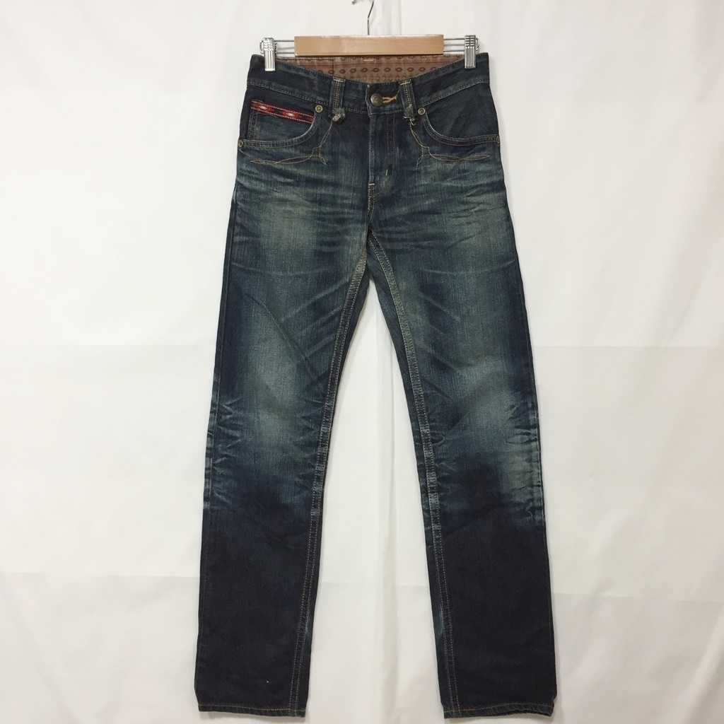 デザイン加工★EDWIN/エドウィン XVデニム ジーパン パンツ 綿100% ポケット皮 ブルー サイズ26 メンズ バイカー拍卖