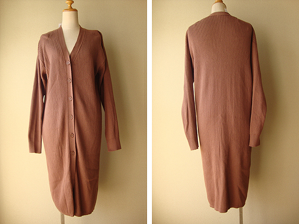 新品 TOPVALU 綿 カシミヤ 洗える ニット ロング カーディガン L ブラウン 茶 ワンピース カシミア拍卖