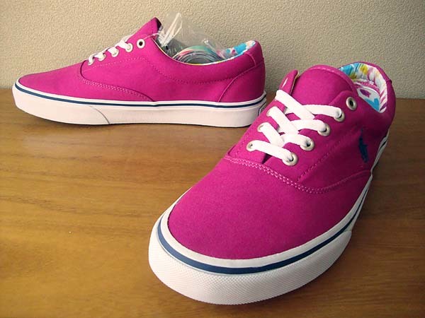 新品 POLO Ralph Lauren ラルフローレン キャンバス ロゴ スニーカー 9.5D ピンク パープル シューズ 靴 メンズ拍卖