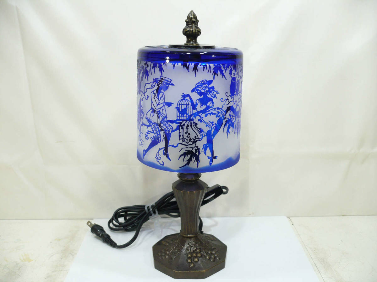 ★中古品★ジュガール工房 鈴木淳子 インテリアランプ 青い鳥 現代工芸硝子 スタンド拍卖