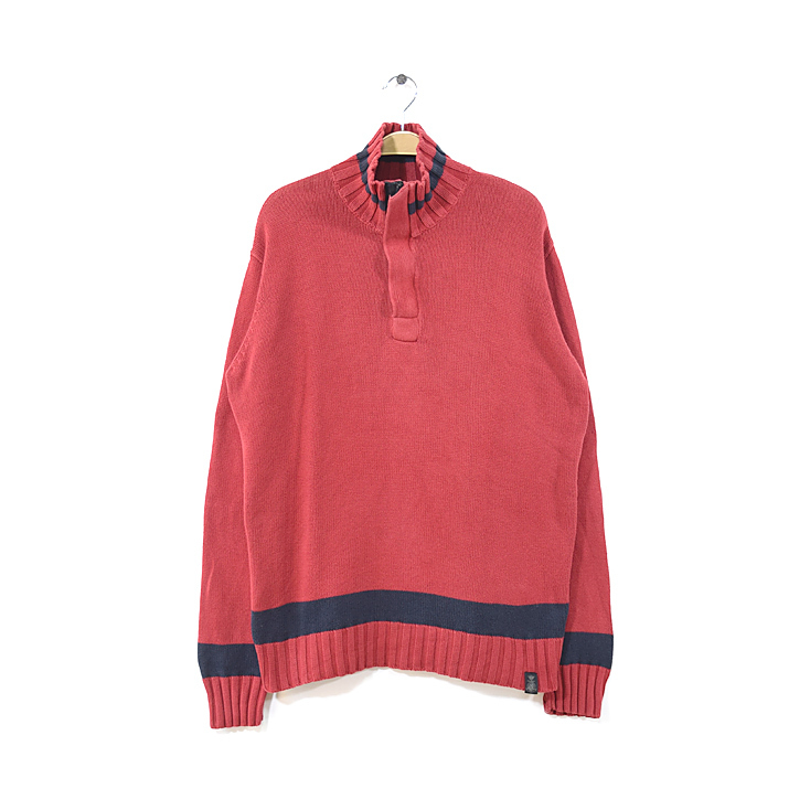 【送料無料】ノーティカ ハーフジップ 襟ボタン コットンニット セーター 赤 NAUTICA Jeans Co. ニット メンズM アメカジ CH0964拍卖