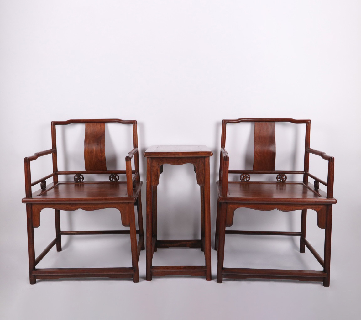 古珍木 中国・清時代 黄花梨バラ椅子 三点セット 書房置物 木器 木彫 古置物 古美術 唐物 LT-1044拍卖