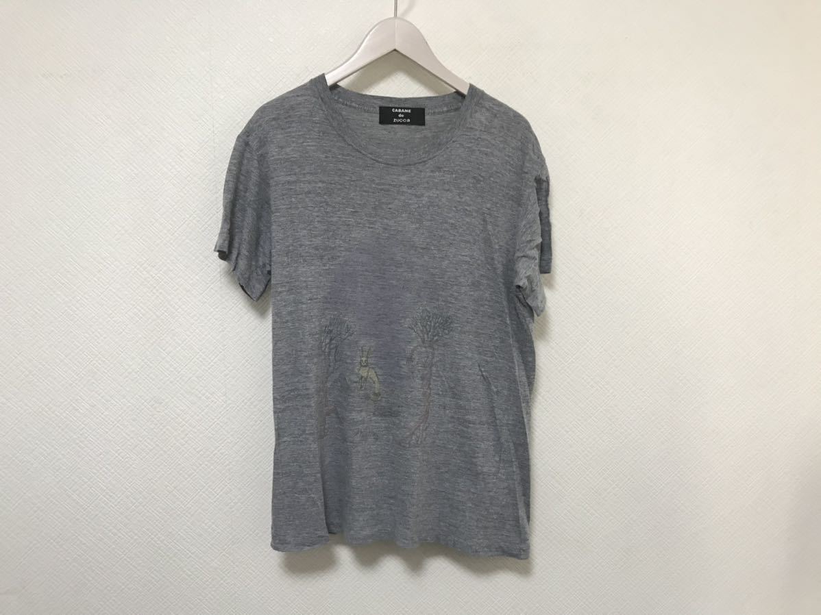 本物カバンドズッカCABANE de zuccaコットンナイロンレーヨンプリント半袖TシャツメンズビジネススーツアメカジミリタリーサーフグレーS拍卖