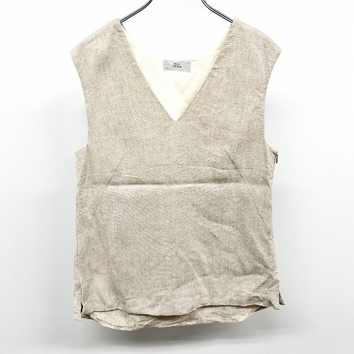 IENA イエナ - レディース プルオーバー トップス ノースリーブ Vネック 無地 サイドファスナー 日本製 リネン×シルク ベージュ系拍卖