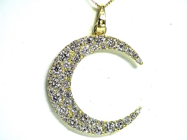【宝石屋本舗】計1.00ct 天然ダイヤモンド K18 三日月型パヴェネックレス拍卖