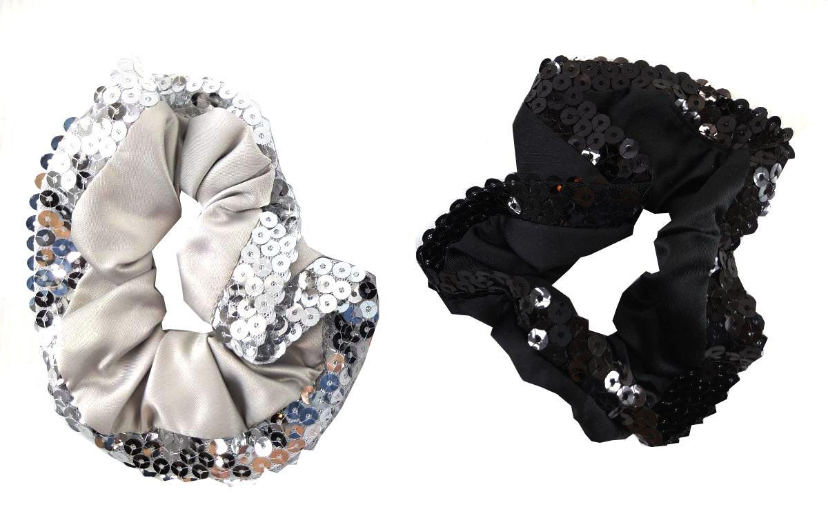 SS2209◆ 新品 雑貨 シュシュ 2点セット 縁取りスパンコール ゴム ブラック シルバー拍卖