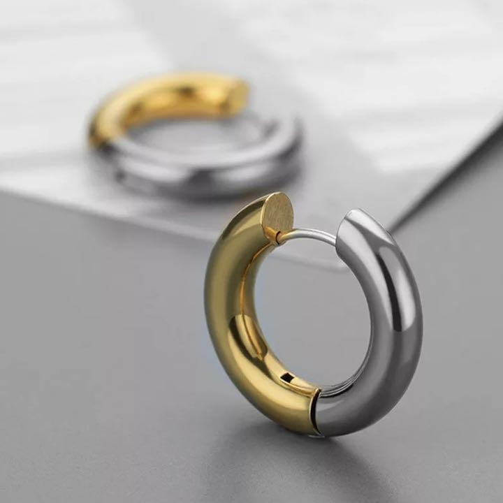 フープピアス レディース ツートンカラー シルバー ゴールド サージカルステンレス シンプル 韓国 アレルギー対応 おしゃれ 新品拍卖