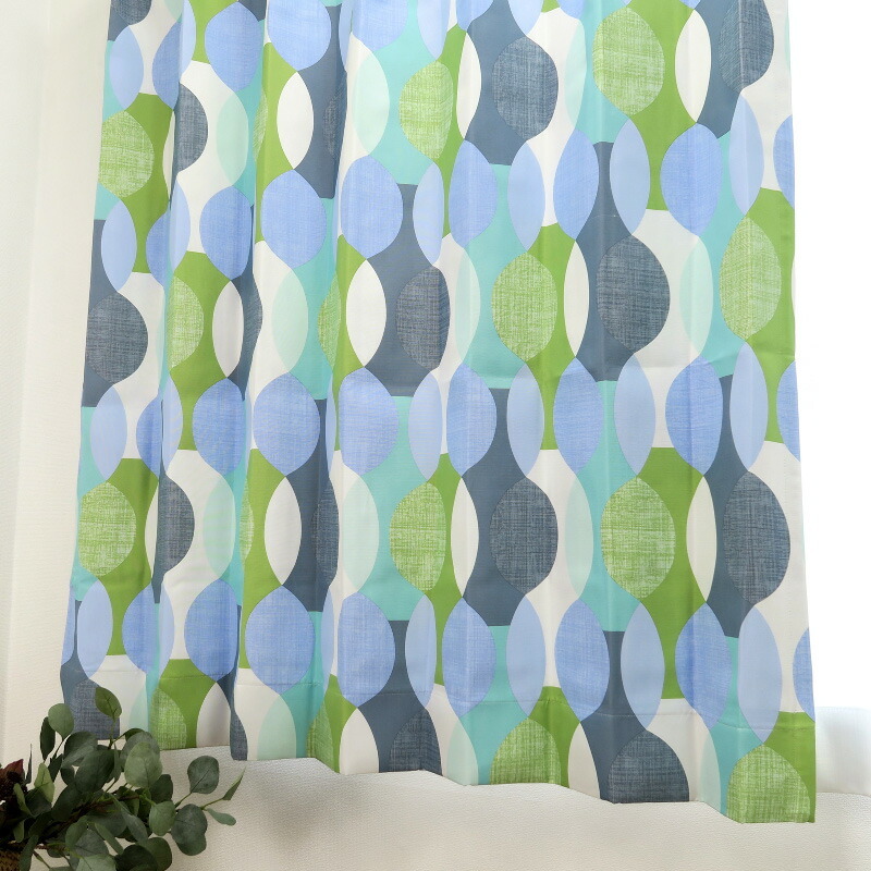 遮光カーテン 北欧 幾何学柄 ブルー 幅100cm×丈90cm2枚 日本製 プリーツが綺麗な形態安定加工拍卖