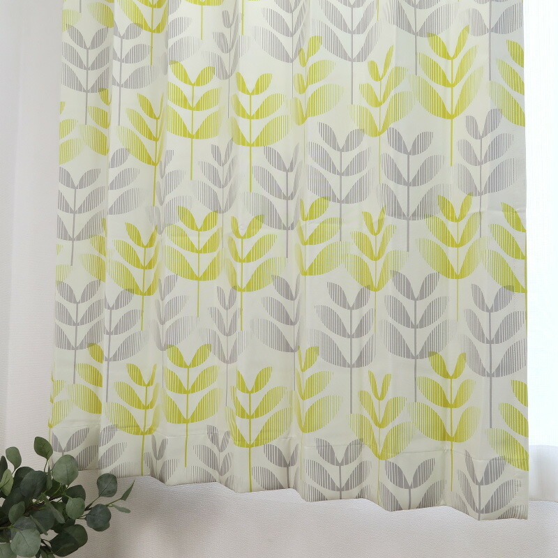 遮光カーテン 北欧柄 イエロー 幅125cm×丈140cm2枚 日本製 プリーツが綺麗な形態安定加工拍卖