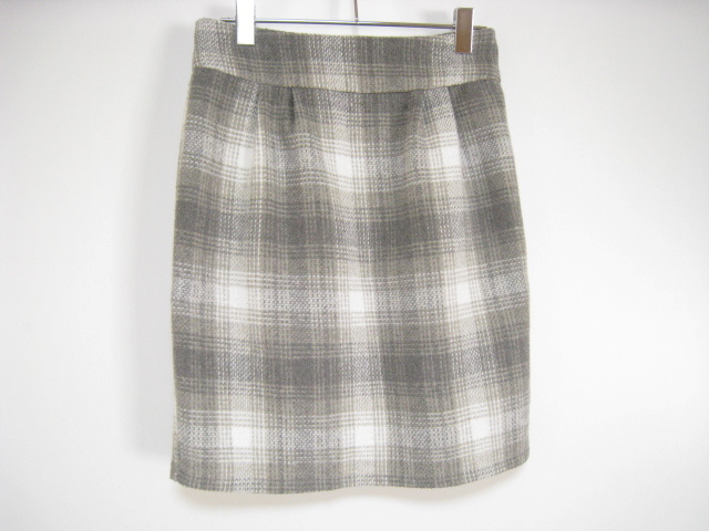 nohea ノヘア ボトムス タイト スカート ひざ丈 ウエストゴム バックファスナー チェック ベージュ×グレー×ホワイト ウエスト64拍卖