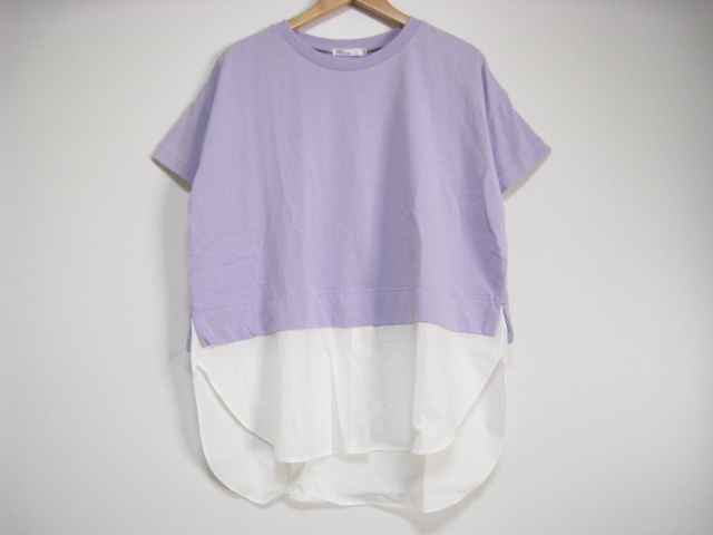 新品 CRAFT STANDARD BOUTIQUE クラフトスタンダードブティック トップス カットソー 重ね着風 プルオーバー 半袖 パープル 紫 Mサイズ拍卖