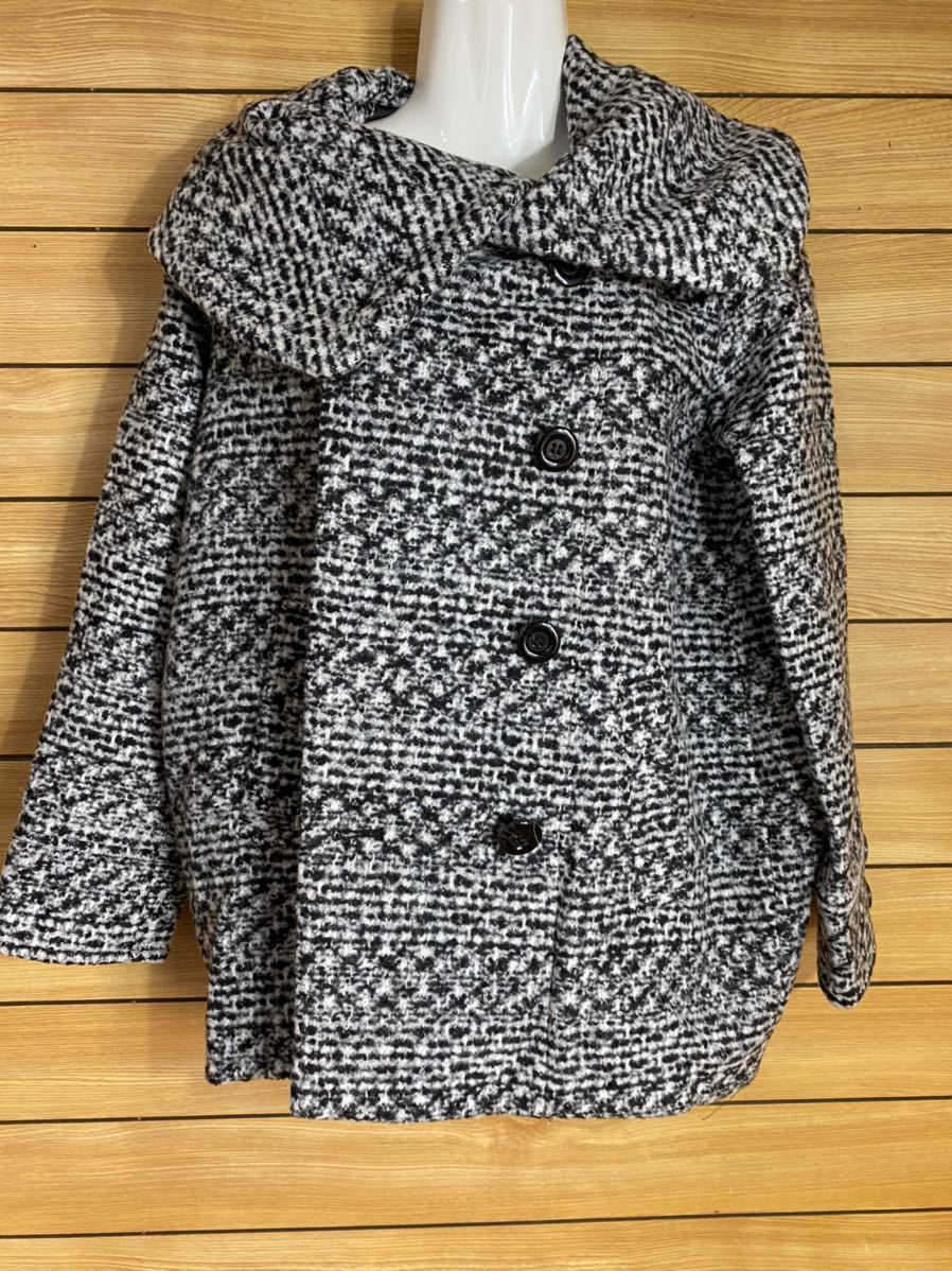 Heather ヘザー コート Sサイズ ツイード ブラック ホワイト拍卖