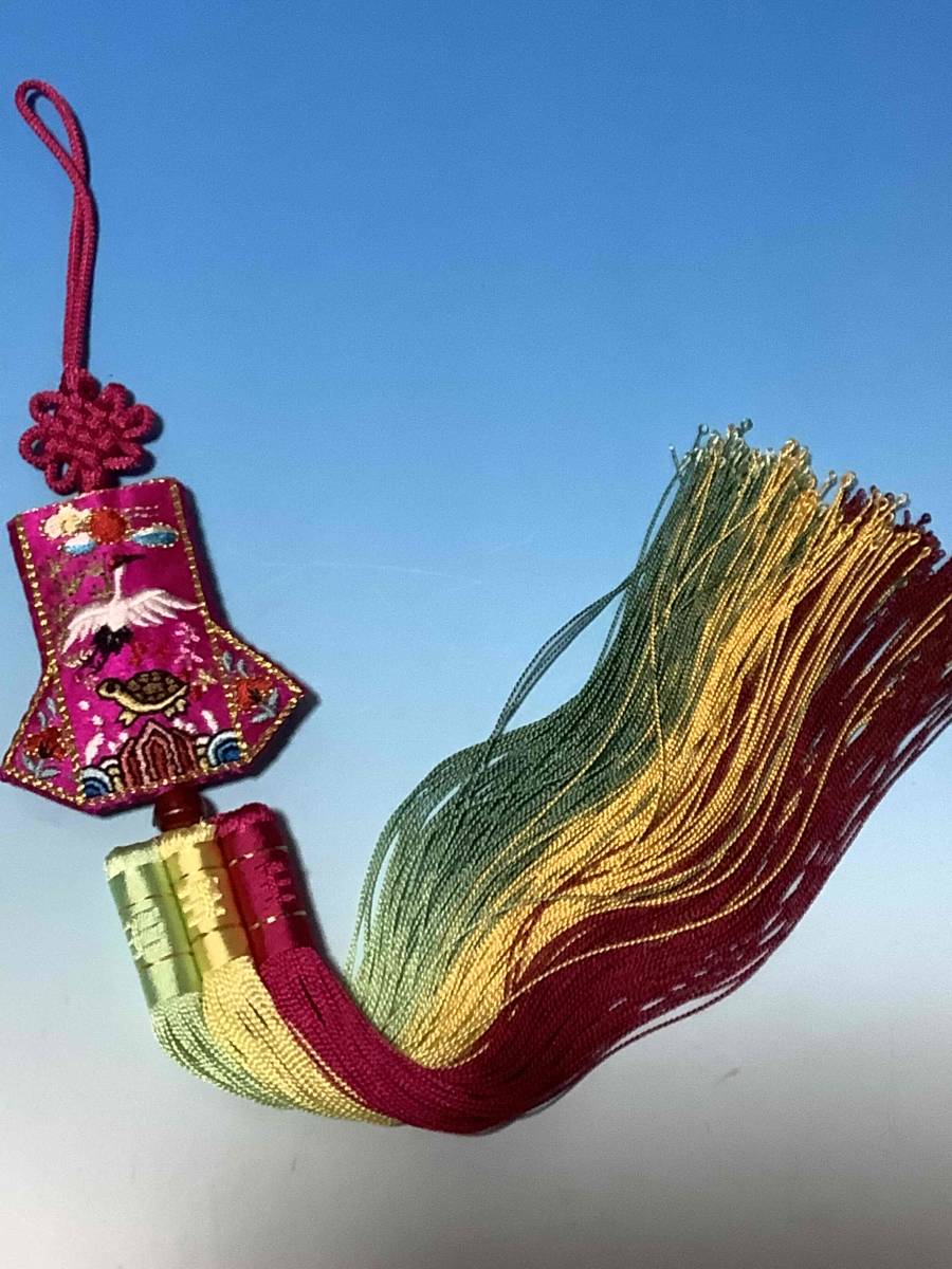 ◆韓国雑貨◆鶴亀刺繍ノリゲ◆ワインレッド◆拍卖