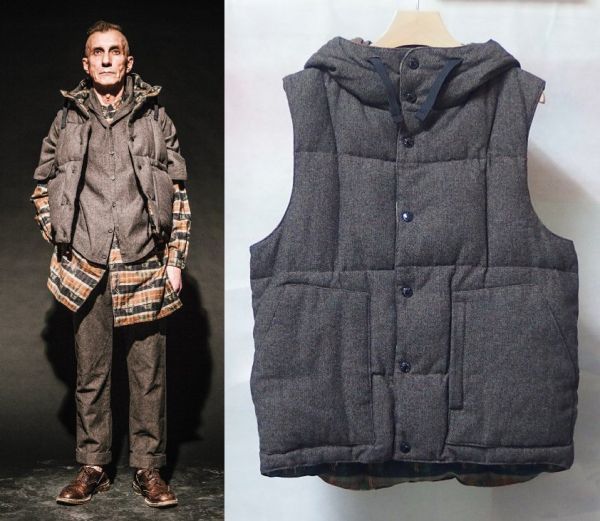 Engineered Garments エンジニアードガーメンツ Hooded Down Vest Brown Wool Antique Herringbone フーデッド ダウン ベスト S拍卖