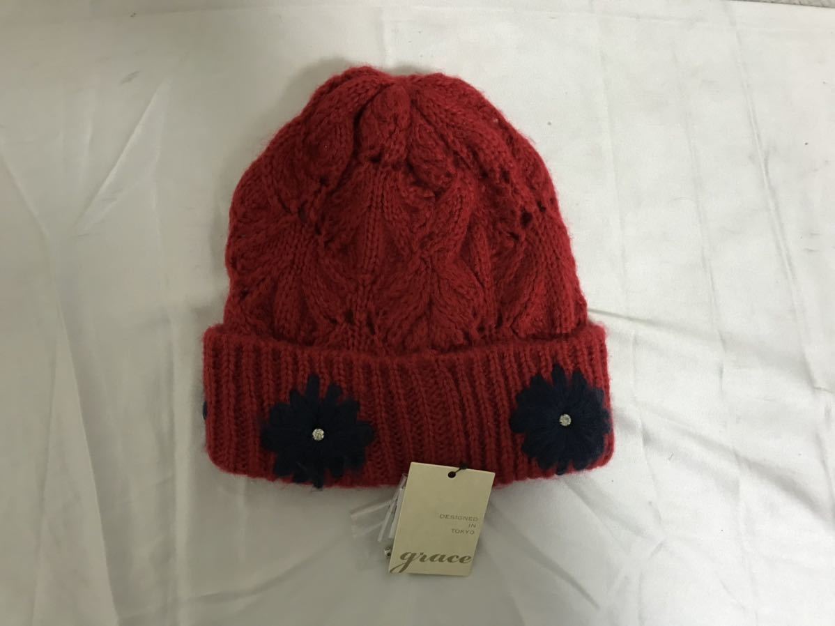 新品未使用本物グレースgraceアクリルビーニーニットワッチキャップ帽子レディースメンズアメカジサーフ赤レッド拍卖