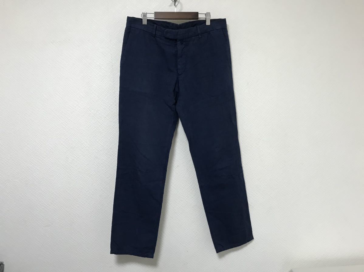 本物ミダM.I.D.Aコットン麻リネンスラックスチノパンツビジネススーツアメカジメンズミリタリー紺ネイビー48ゴルフLイタリア製拍卖