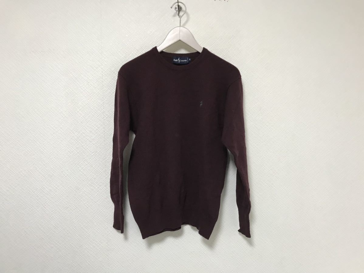 本物ラルフローレンRalphLaurenウールニットセーターメンズサーフビジネススーツアメカジMワインレッド赤拍卖