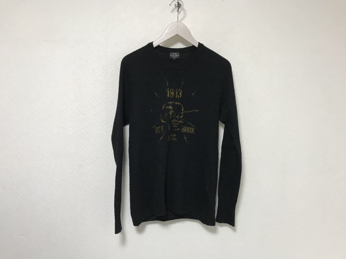 本物ショットSCHOTT BROS NEWYORKウールプリントニットセーターメンズサーフビジネススーツアメカジS黒ブラック拍卖