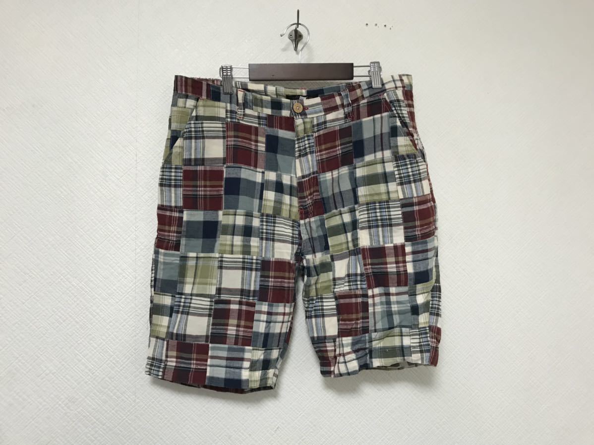 本物レンズコンケイブLensconcaveコットンパッチワークチェック柄ハーフショートワークパンツビジネスアメカジメンズ1S赤青ブルーインド製拍卖