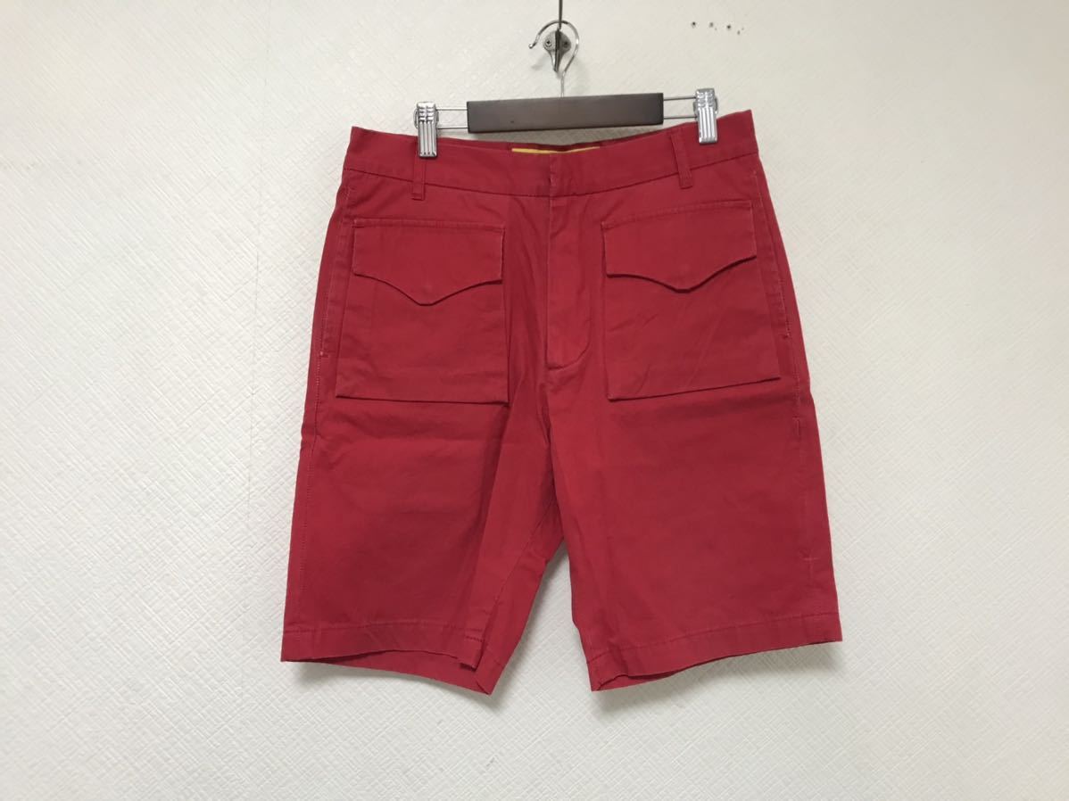 本物ネセサリーオアアンネセサリーNECESSARYorUNNECESSARYコットンチノハーフショートワークパンツビジネスアメカジメンズ赤28S日本製拍卖