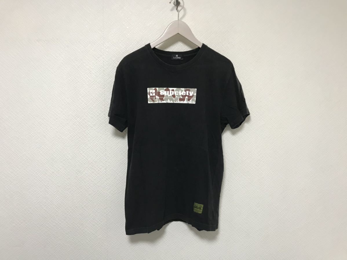 本物サブサエティSubcietyコットンロゴプリント半袖Tシャツメンズアメカジサーフミリタリー黒ブラックLストリート拍卖