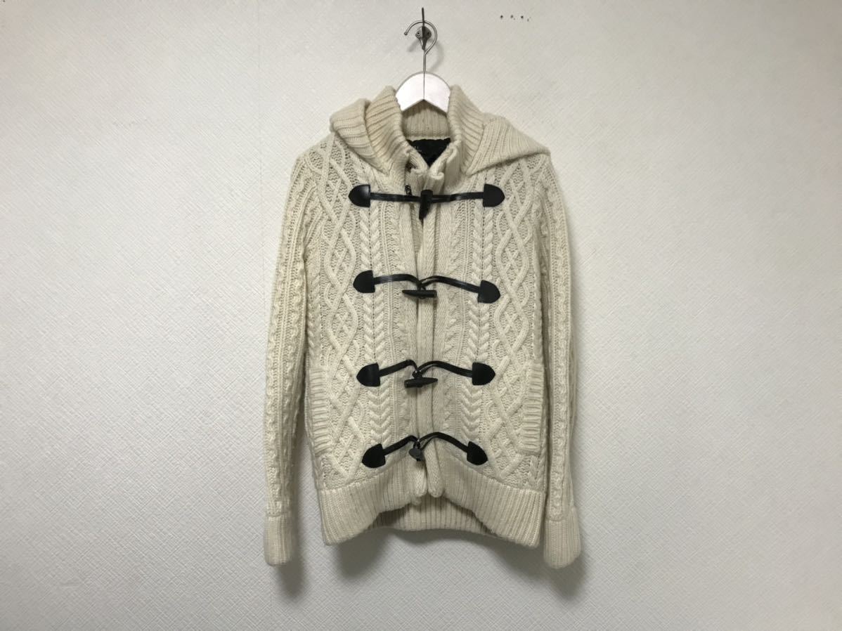 本物ゴーサンゴーイチプールオム5351POURLESHOMMESウール編み込みダッフルニットセータージャケットメンズビジネスミリタリー白ホワイト1S拍卖