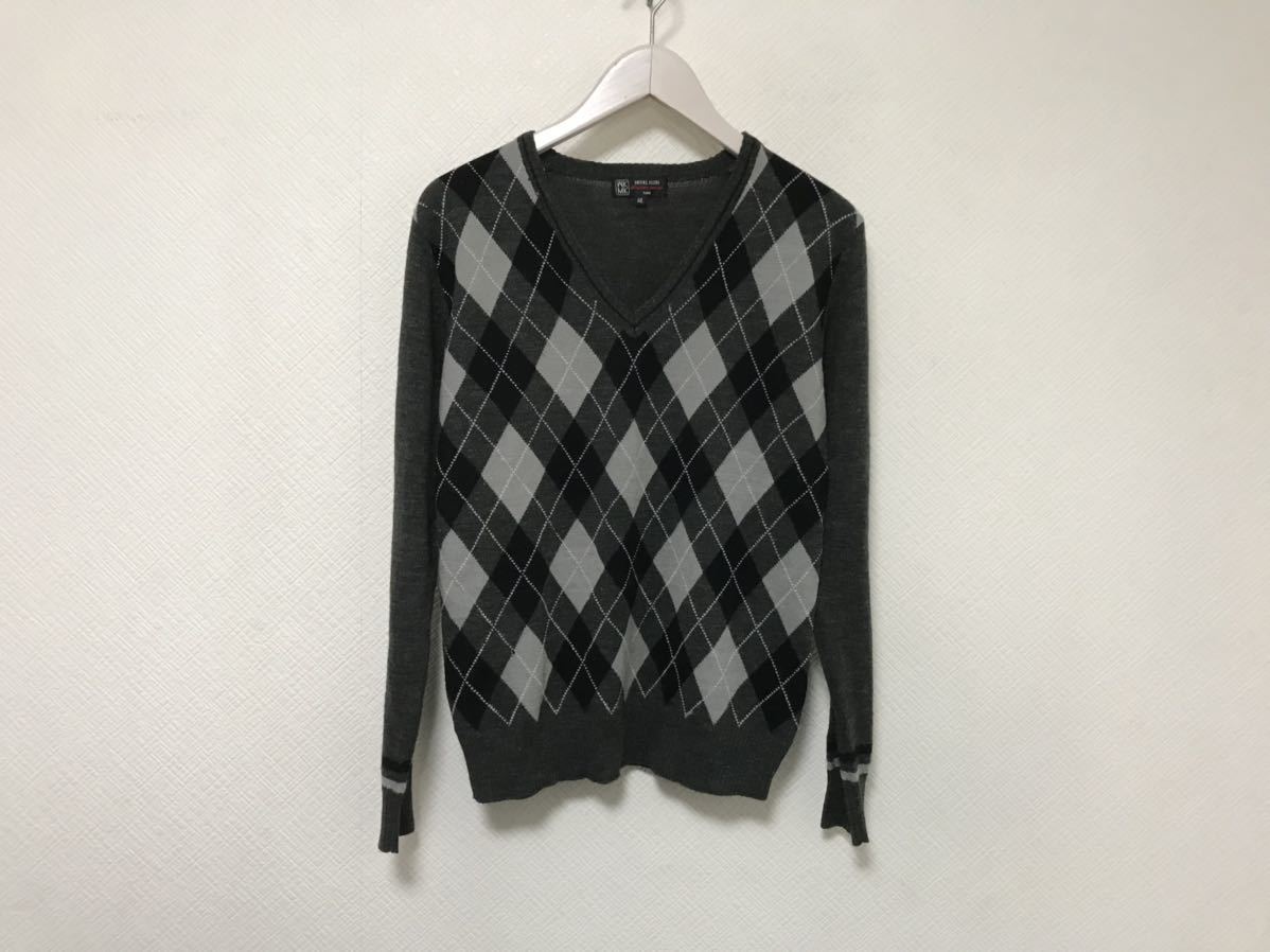 本物ミッシェルクランオムMICHELKLEINhommeVネックアーガイル柄ニットセーターメンズサーフアメカジビジネススーツグレー46M拍卖