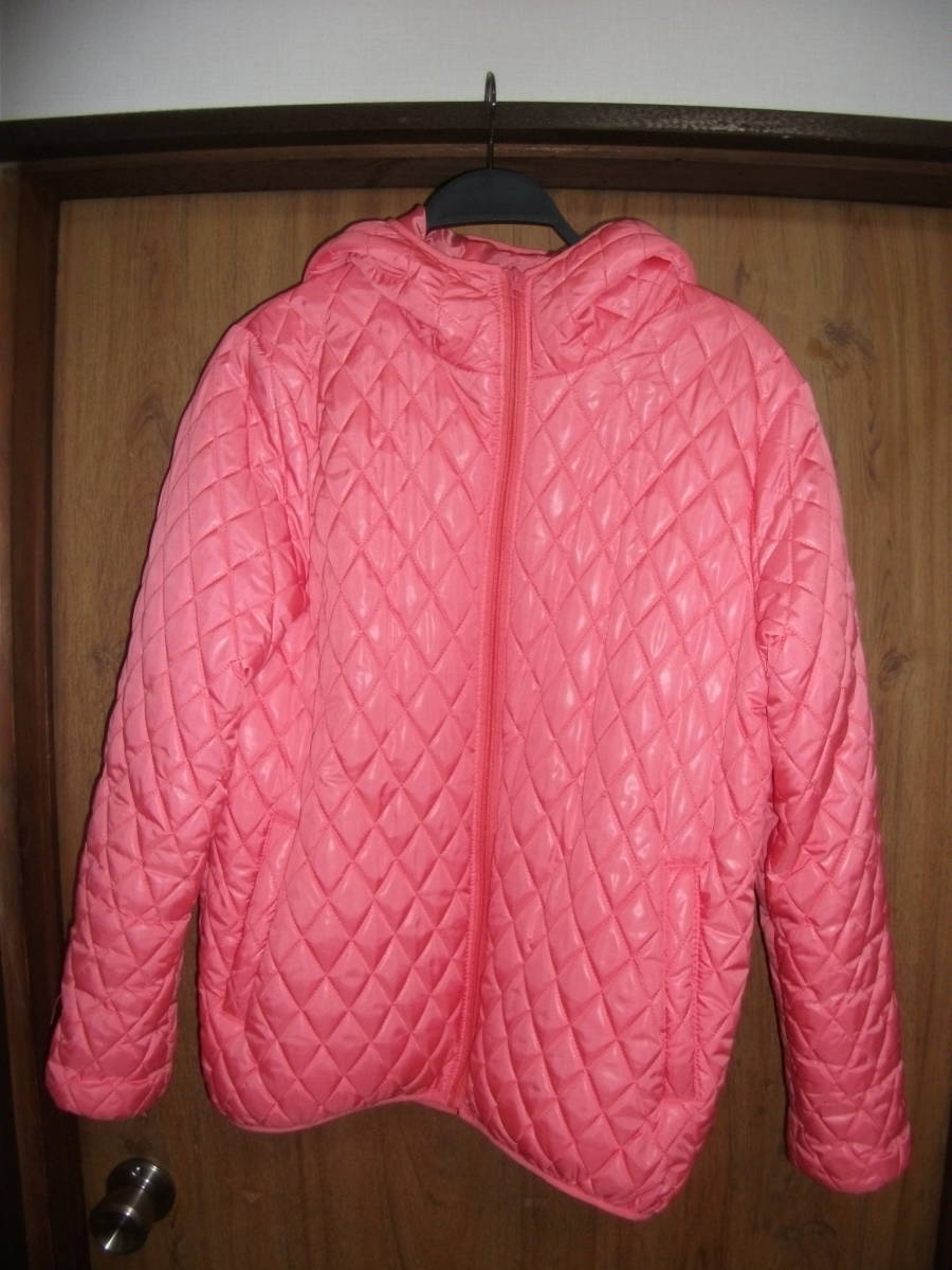 中古 レディース ピンク 綿入りキルティングフードジャンパー サイズ:LL拍卖