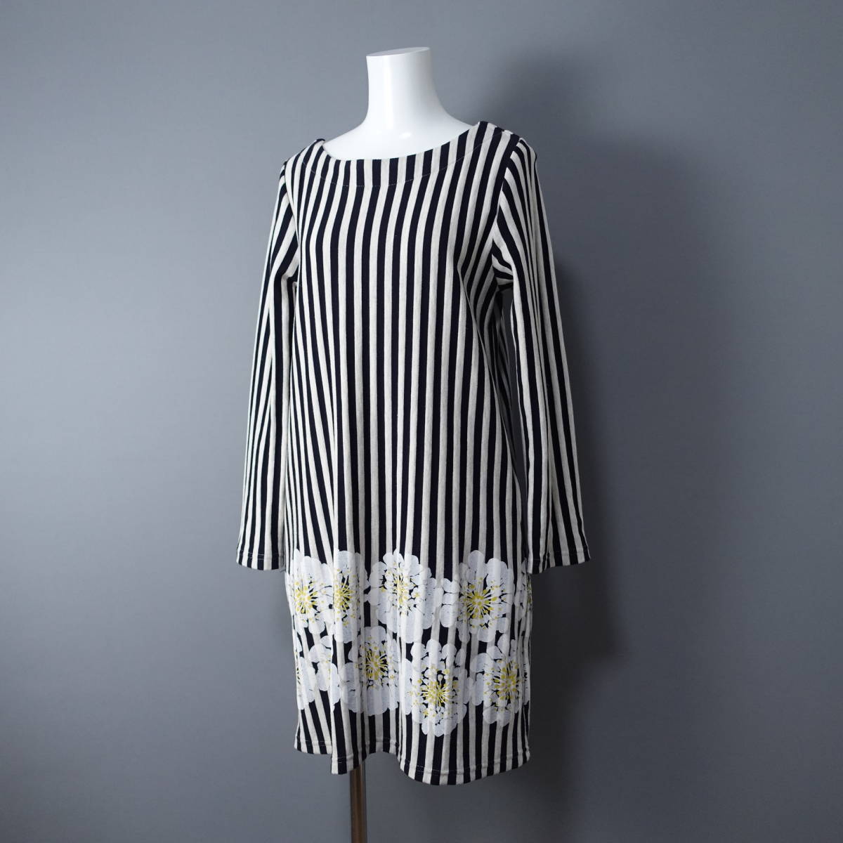 graniph/グラニフ/F/花柄/ストライプワンピース/グレー×ブラック/レディースMサイズ相当拍卖