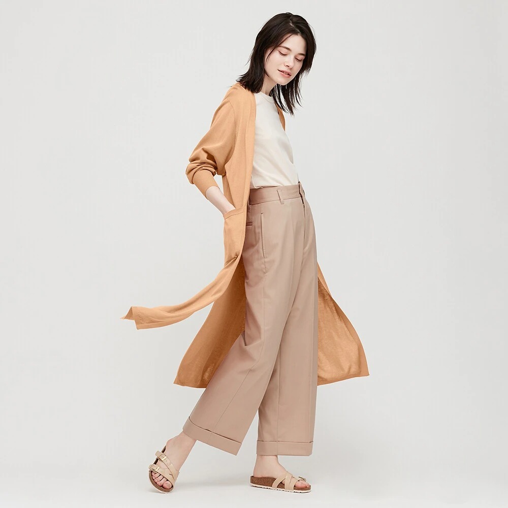 【お値下げ】新品タグ付き UNIQLO ユニクロ UVカットスリットロングカーディガン長袖 しなやかで肌触りが良くシルエットも美しい Lベージュ拍卖
