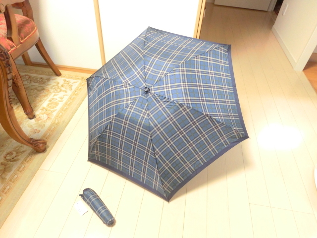 新品未使用 折り畳み傘 日傘兼用 晴雨兼用 メンズ ブルー系 チェック柄 拍卖