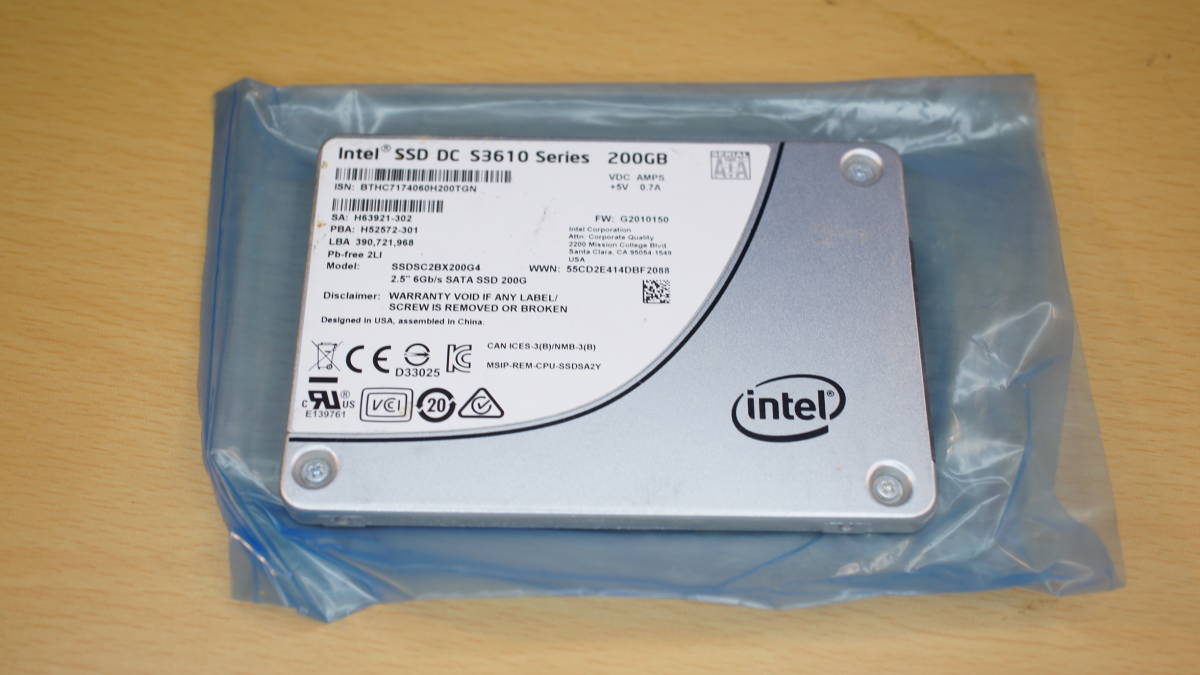 【データセンターSSD・SATA6Gbps・200GB】Intel純正拍卖