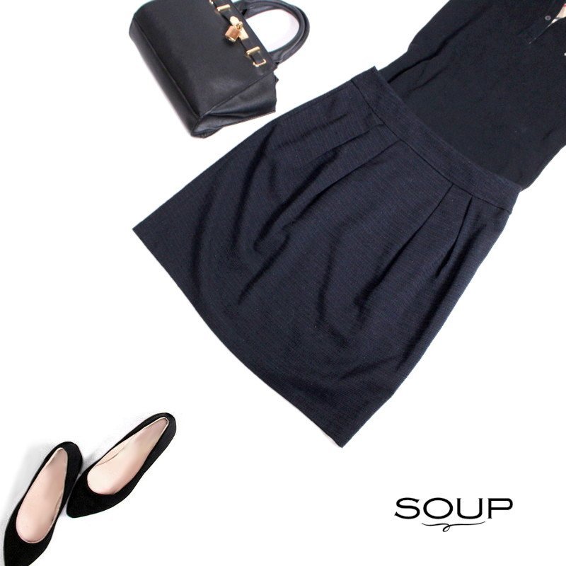 美品 スープ SOUP 株) ワールド ■ 合物 ラメ 単色ツイード 可愛い タック タイトスカート ツイードスカート M 9号 ネイビー 紺 フォーマル拍卖