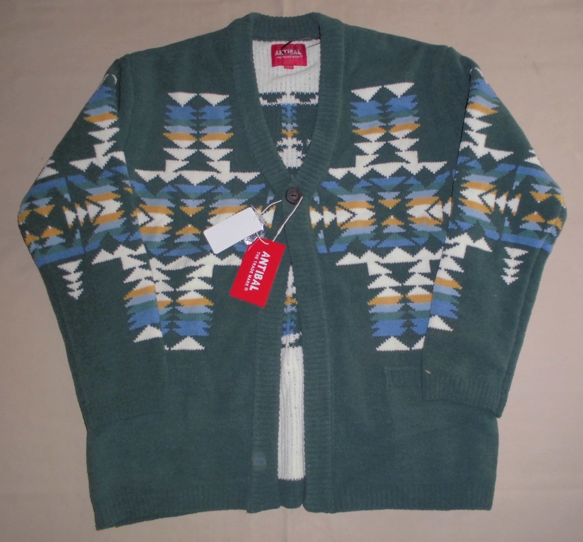 ANTIBAL モコモコモールニット7GG ワンボタンカーディガン ネイティブ柄 グリーンM※一部送料無料拍卖