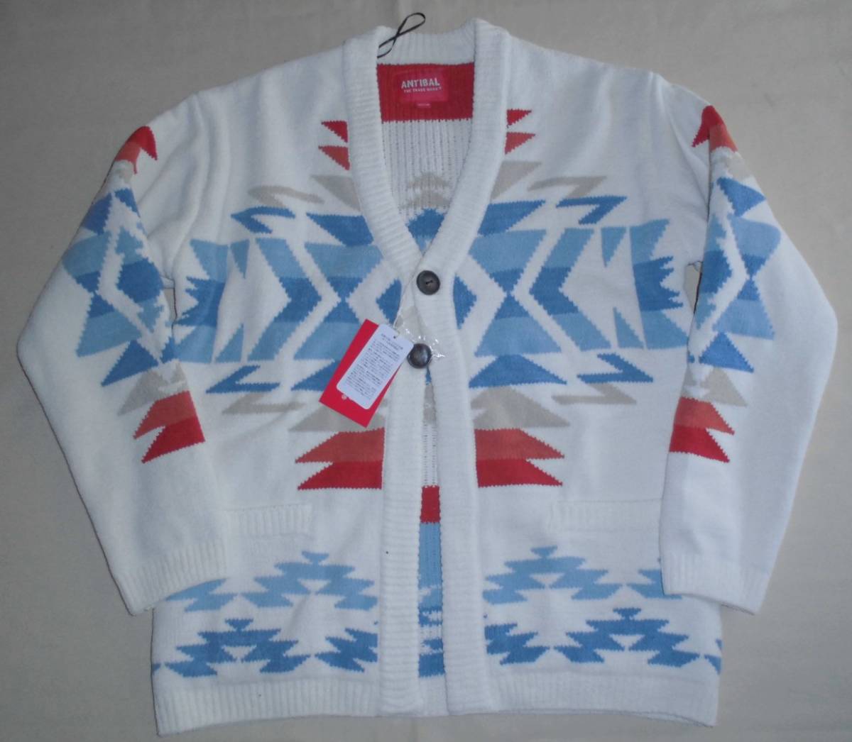 ANTIBAL モコモコモールニット7GG ワンボタンカーディガン ネイティブ柄 ホワイトM※一部送料無料拍卖