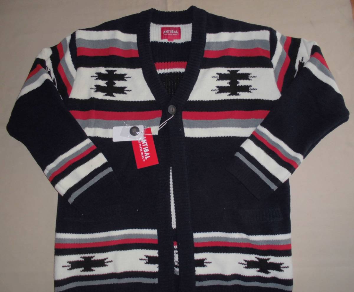 ANTIBAL モコモコモールニット7GG ワンボタンカーディガン ネイティブ柄 ネイビーL※一部送料無料拍卖