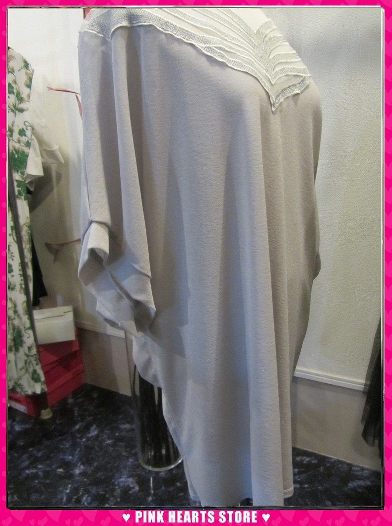 新品レディース◇Edge line 肩オーガンジーチュニック ライトグレー M-L 14-5785拍卖