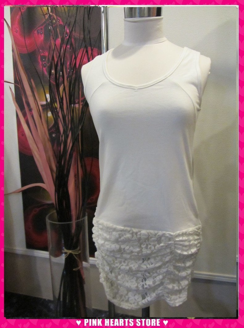 新品レディース◇シニカル 裾レースサイドシャーリングキャミ M オフホワイト 16-4309拍卖