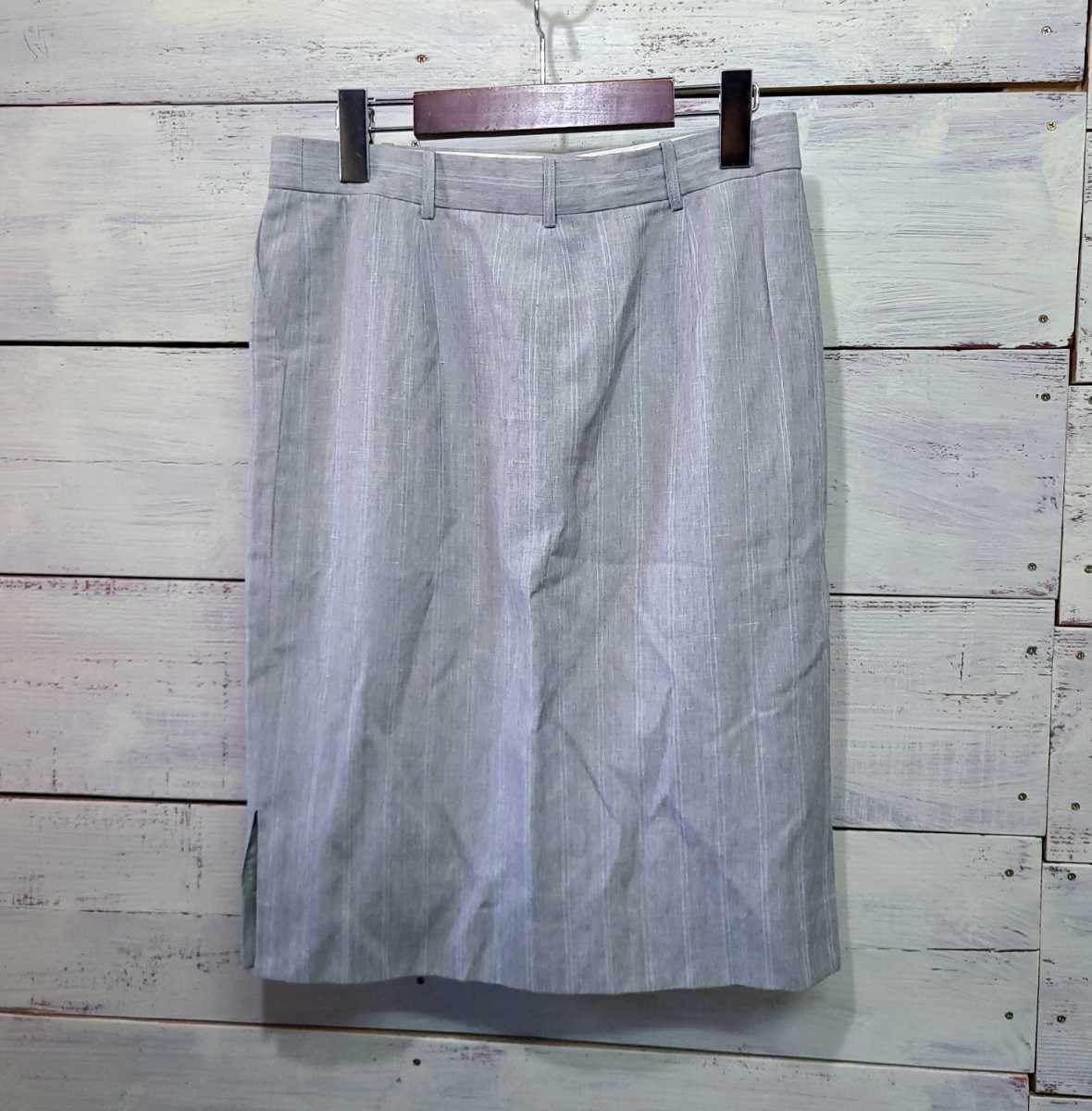 CELINE セリーヌ タイトスカート レディース38 ウール×リネン スーツ ストライプ フランス製拍卖