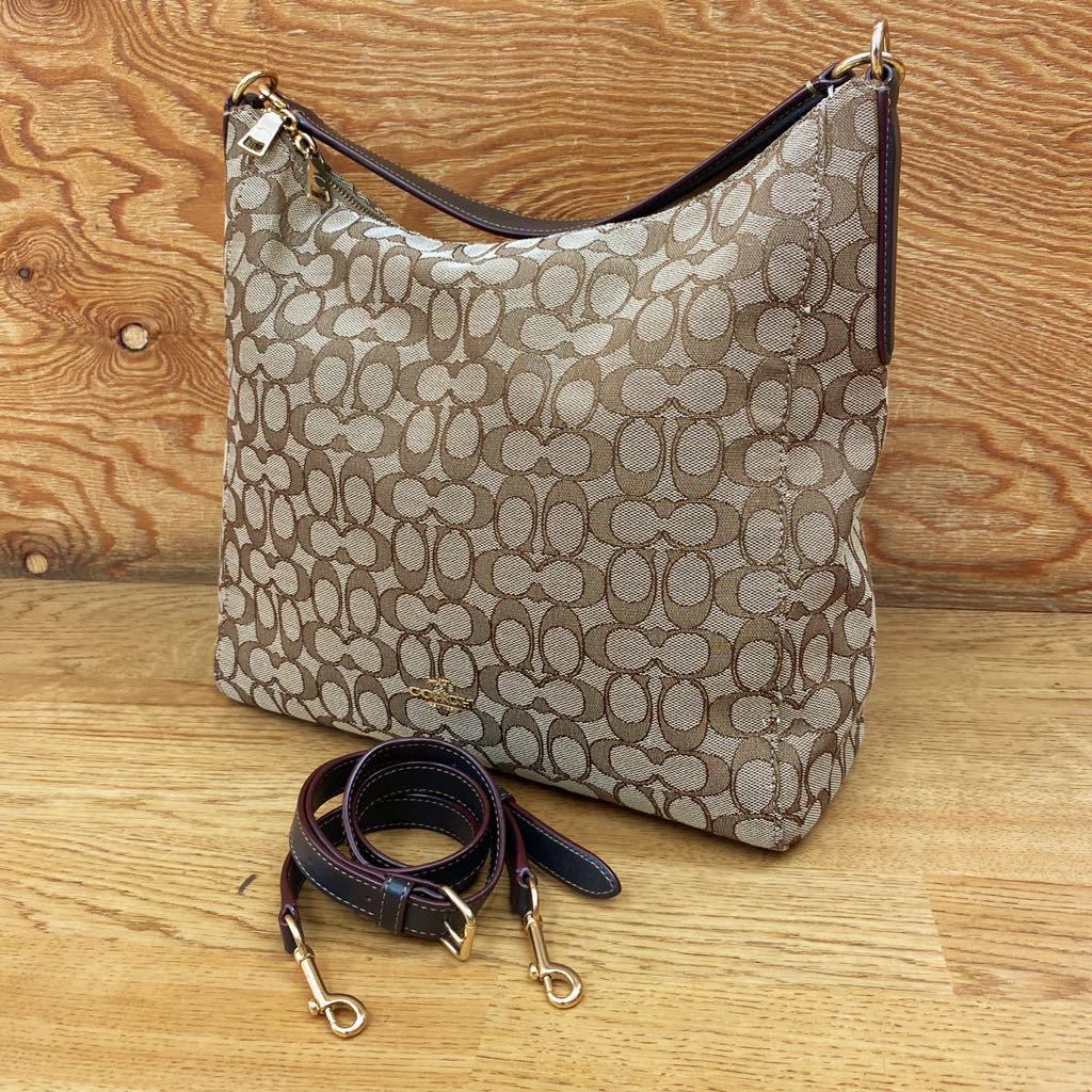 美品☆コーチ * COACH ■ ハンドバッグ ショルダーバッグ 2wayバッグ F58327 ブラウン系 シグネチャー コンバーチブルホーボー拍卖