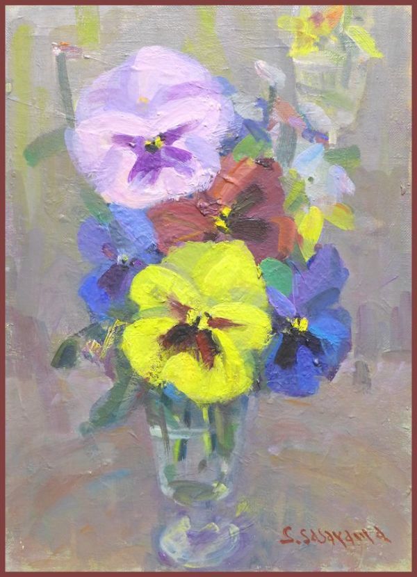 ☆☆☆油彩画 昭和の優しい息吹 「パンジーIV」拍卖