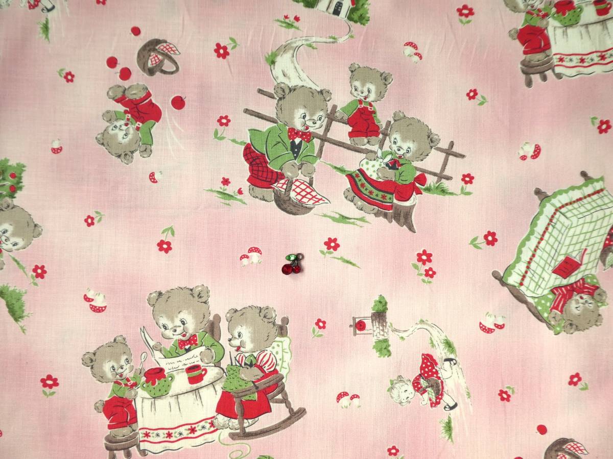 即決★ルシアンChumChumBearアニマル柄生地ピンク☆レトロクマカントリー拍卖