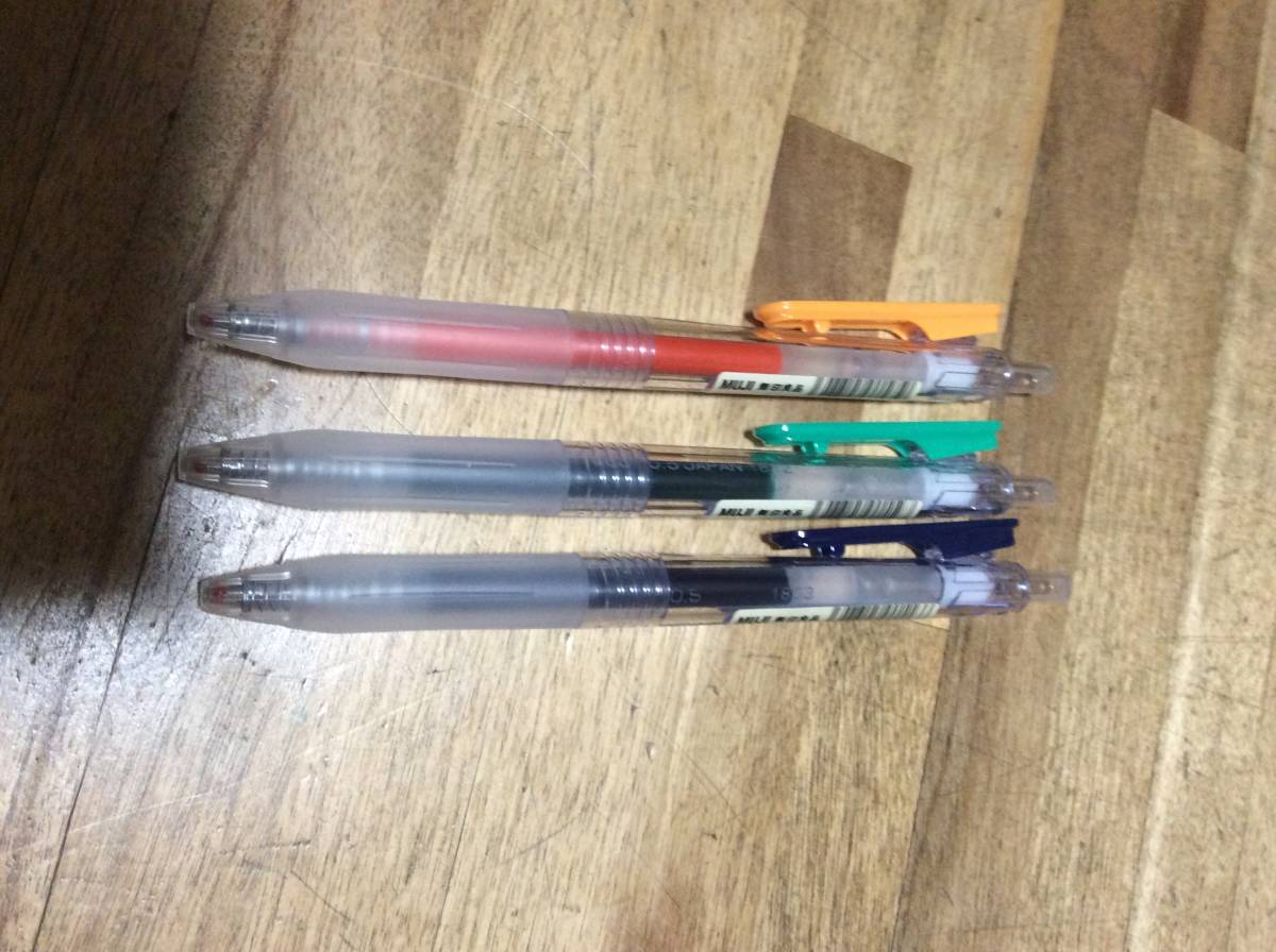 無印 さらさらかけるボールペン3本セット ブルーブラック グリーン オレンジ拍卖