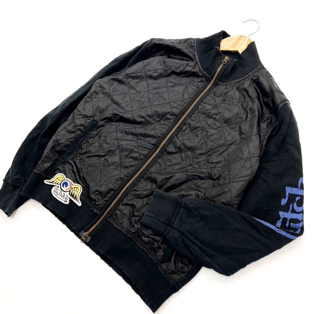 ボンダッチ ☆ VonDutch ナイロン切り替え トレーナー ジャケット ブルゾン ワッペン ブラック M バイカー アメカジ クールで渋い◎■DF160拍卖