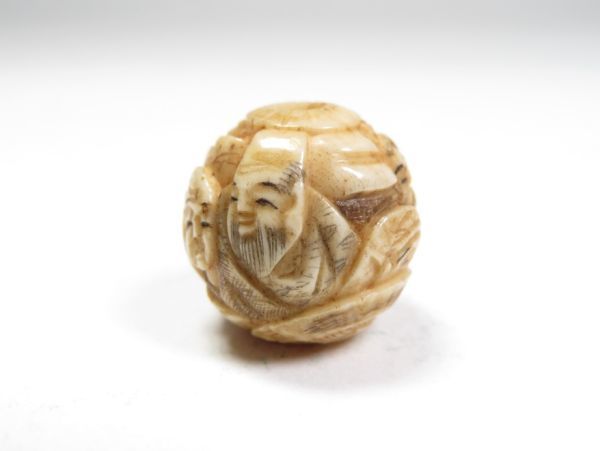 【4231】明治時代・堤物/根付/検=印籠*鹿角 仙人彫 お締め*5g(初品・買取品)拍卖