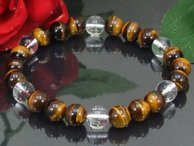 ★☆★ギフト応援 タイガーアイ&水晶 六芒星ブレスレット 金運アップ♪ パワーストーン おまけ付き 送料無料(a_r)b拍卖