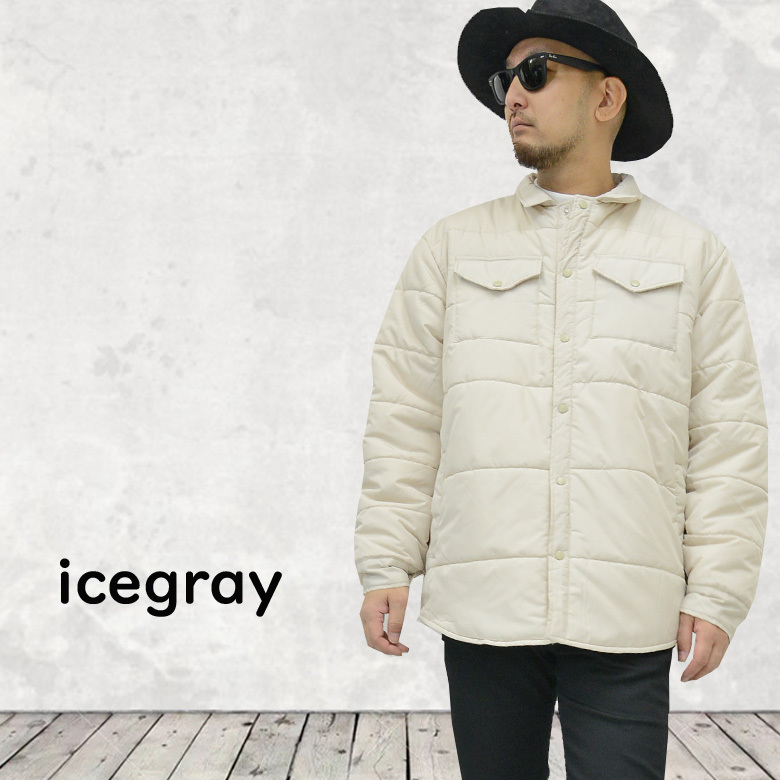 ふわふわで滑らかな肌触り!フェイクダウン中綿シャツジャケット 41433新品アイスグレーM拍卖